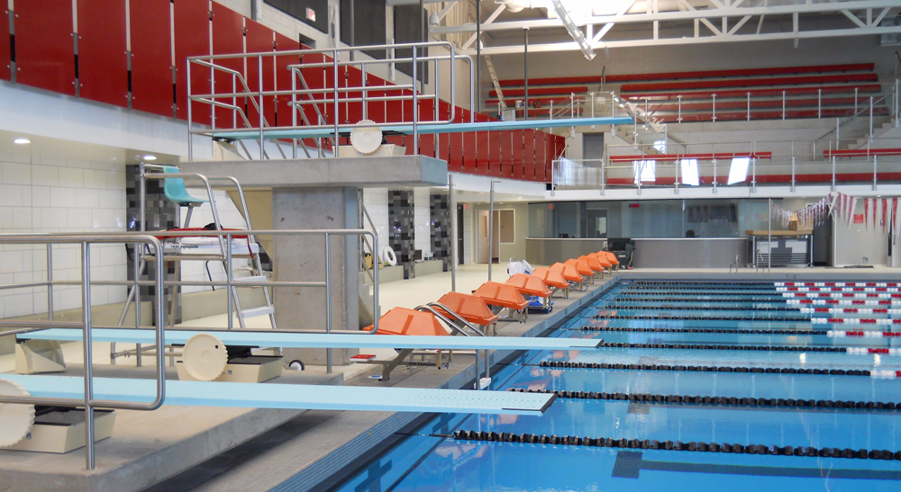 Diving boards at the indoor competition/lap pool at Northview High School